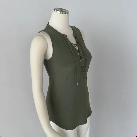 NWT WHBM Olive lace up matte Jersey top X Small - Picture 7 of 14